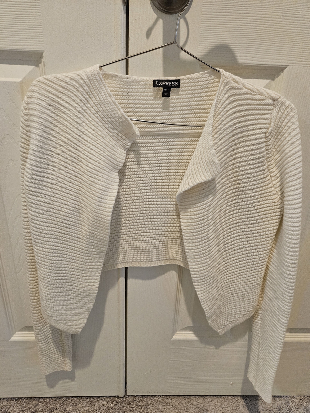 Express Cream Ribbed Open-Front Cardigan - Picture 2 of 3